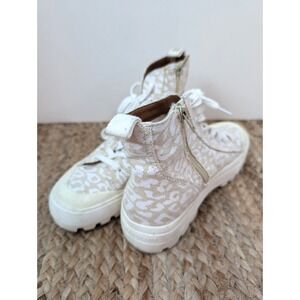 Lucky Brand Eisley White Leopard Canvas High-Top Zip‎ Sneaker Women's Size 7M
